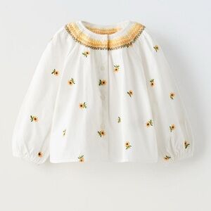 Zara Kids White Floral Embroidered Blouse 4T